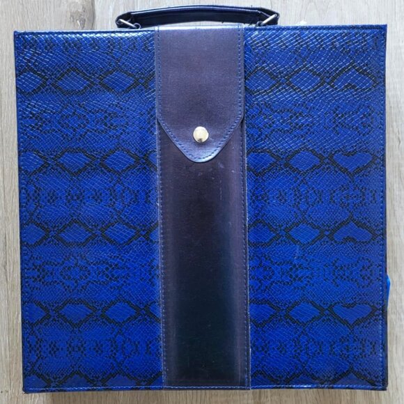 Blue snake print wild python makeup case multi-functional bag with mirror insert - Picture 1 of 3